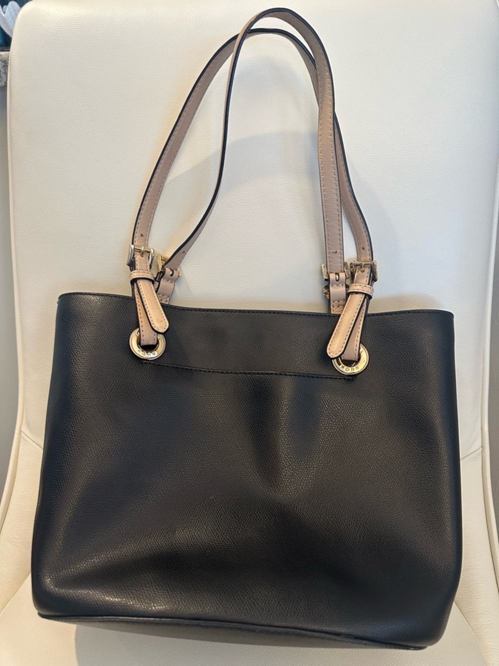Michael Kors Black Tote with Blush Handles and MK Charm - Picture 2 of 7